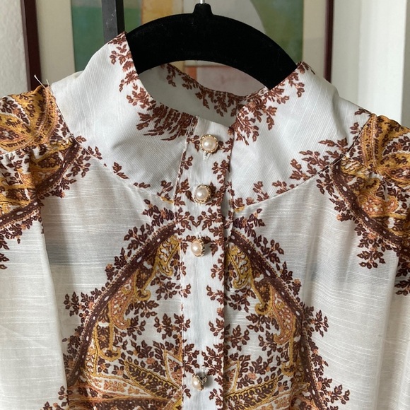 Elegant White and Brown Patterned Dress - Picture 2 of 4